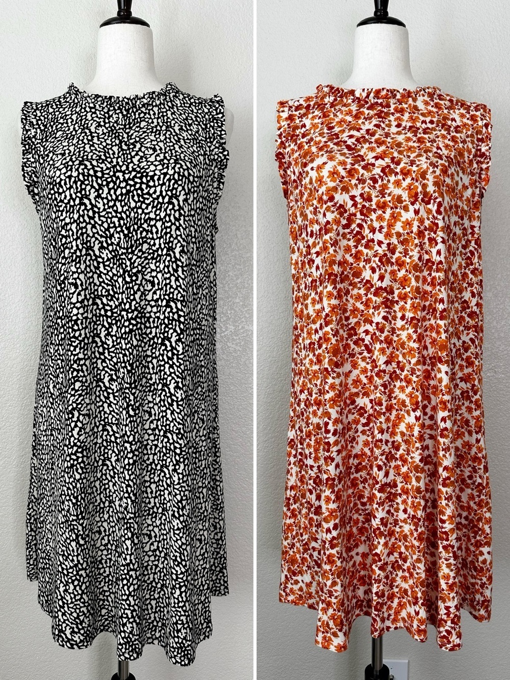 24/7 By Maurices BUNDLE (2) Floral Ruffled Neckline Summer Midi Dress, Sz Large